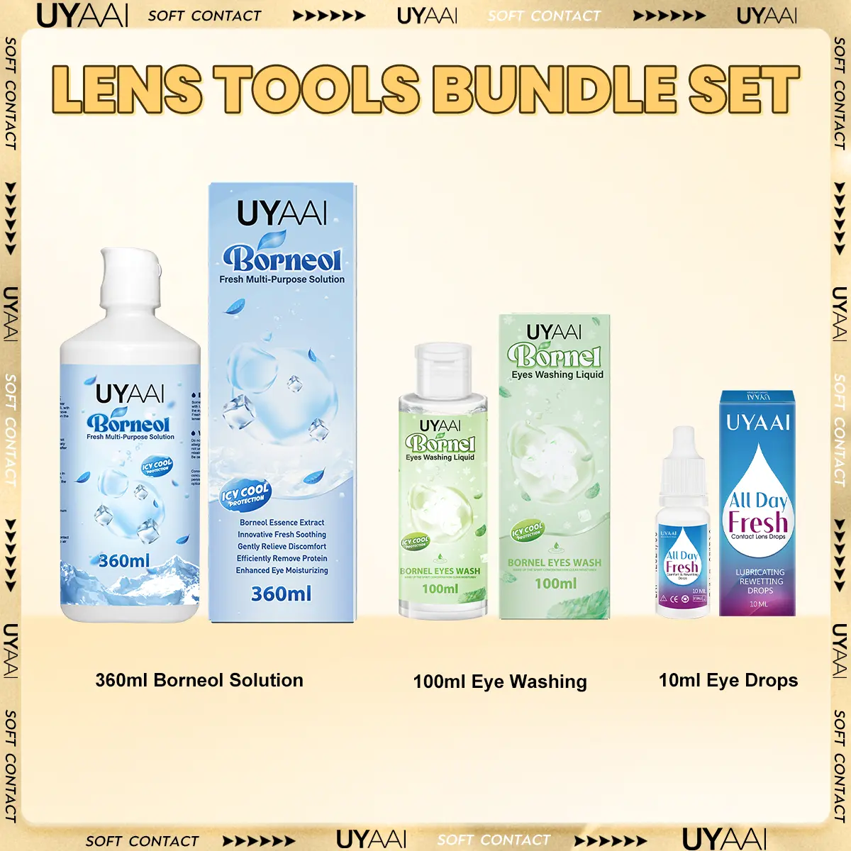 UYAAI Air Pencuci Solution Eye Softlens Care Solution Set perawatan lensa kontak Aksesoris lensa kontak