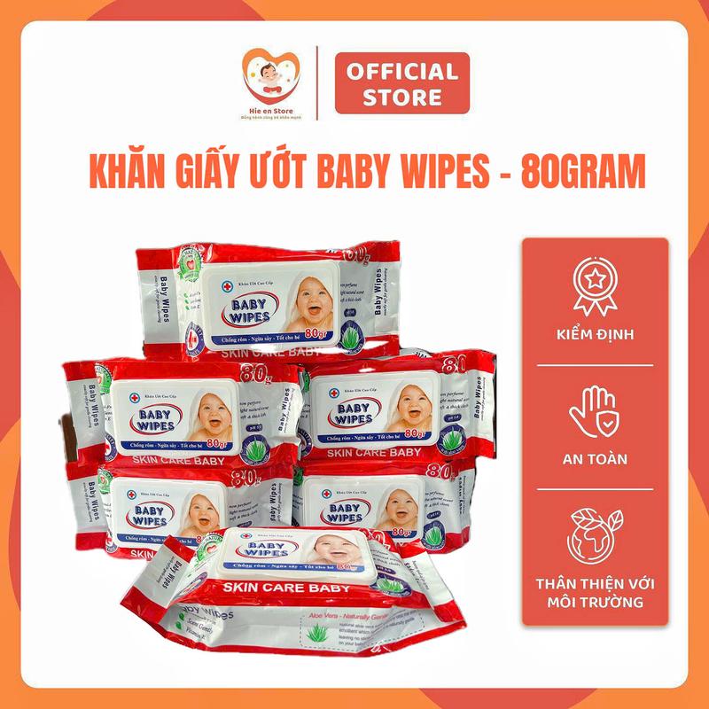 Combo 10 Gói Khăn Giấy Ướt Baby Wipes 80g Không Mùi, An Toàn Cho Trẻ Sơ Sinh, Mềm Mịn, Giá Rẻ