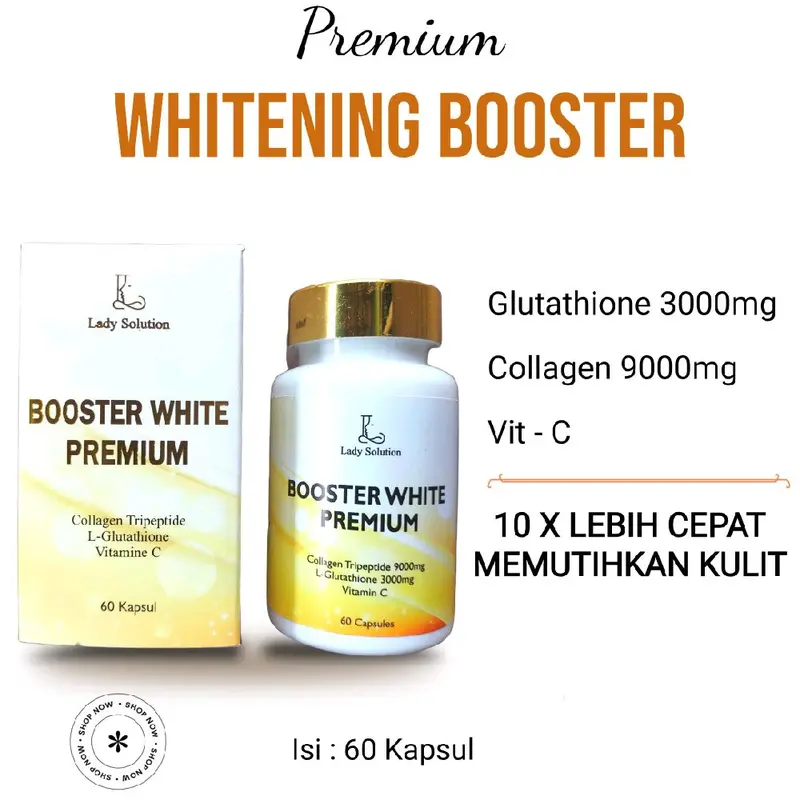 (60 Kapsul) Lady Solution Booster Whitening Glutathione Memutihkan Collagen dan Vit C 6