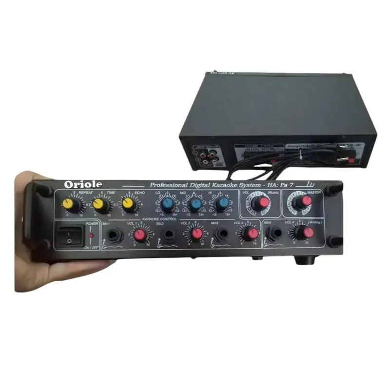 Amli mini công suất 250W  4 đường míc nguồn  điện 220v Nghe Nhạc Mixer 4