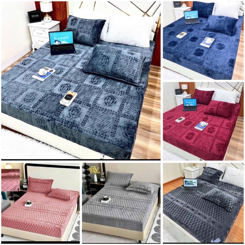 Bộ ga và 2 vỏ gối đầu chất liệu nỉ nhung hoa trà mềm mại êm ái đầy đủ kích thước ga giường lụa mát lạnh thun cao cấp chăn set