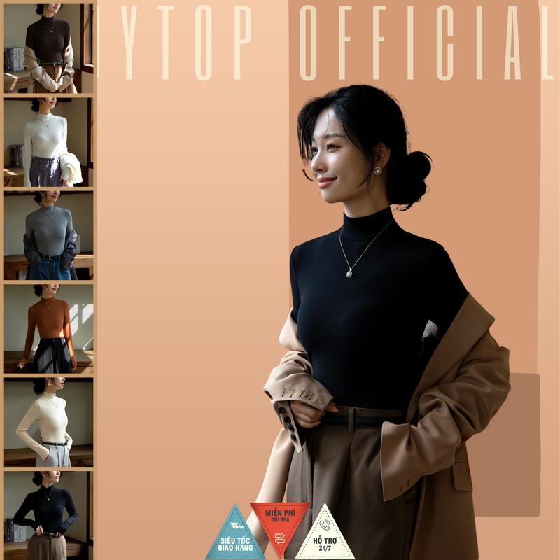 THUYTOP Áo Thun Cổ Cao Lót Nhung Đức Vải Cotton 250Gsm Sợi 2x2 Lót Nhung Đức Bảng Màu Morandi Sang Trọng Áo Giữ Ấm Tốt Không Sần Không Nhăn Không Bai Dão Chống Tĩnh Điện Top Women Shirt Cổ Tròn