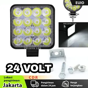 48W Lampu Tembak Sorot 24 Volt LED CWL 16 Mata Kotak Bulat CREE Truk Bus Canter Tronton Laser DRL Super Bright Flood Spot Offroad Truck Bis Fuso Bar Cree Epistar LightBar Work Light Motor Mobil Running UTV ATV Skuter Putih Waterproof Alluminium