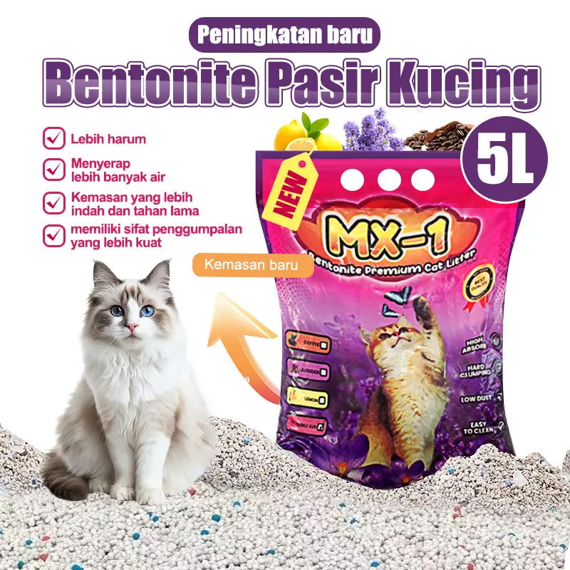 Pasir Gumpal Kucing Bentonite Cat Litter 5L MX-1 - Odor Control Multicolor untuk Anjing dan Kucing - Prevent Bacteria Growth & Low Dust