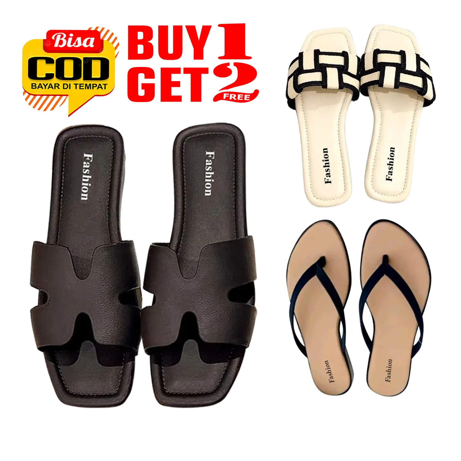 PROMO Beli 1 Gratis 2 Sandal Wanita Fashion | Sandal Slop Jepit Wanita Viral Kekinian | sandal Teplek Wanita Terbaru Sendal Karet Cewek