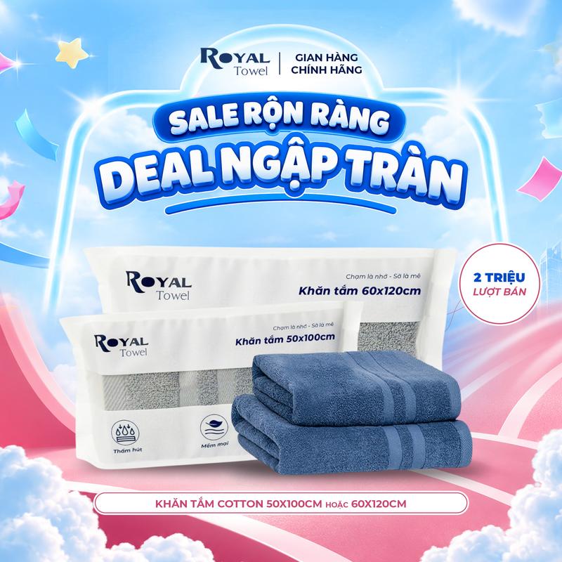 Khăn Tắm Royal Towel 50x100cm Hoặc 60x120cm Sợi Cotton Mềm Mịn, Thấm Hút Tốt, Không Xổ Lông, Không Phai Màu