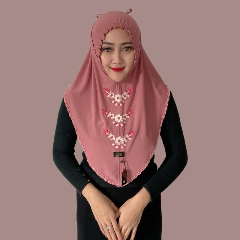Indah Store - Hijab Instan Bergo KERUT Jersey Bordir RIZKIANA BUNGA 3 By Padli