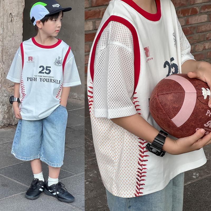 ÁO THUN MỎNG TAY PHỐI LƯỚI ĐỤC LỖ HỌA TIẾT HÌNH VẼ ĐAN DỄ THƯƠNG PHONG CÁCH CHẤT MỀM MÁT MẶC HÈ CHO BÉ TRAI VÀ BÉ GÁI