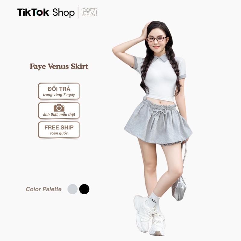 Cazi Faye Venus Skirt - chân váy xoè bèo gấu đính nơ