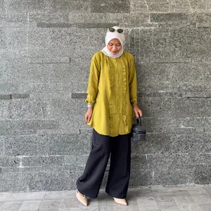 Senorita series Tunik Polo Linen Full Kancing Depan Busui - Bahan Polo Linen - Baju Wanita Kekinian