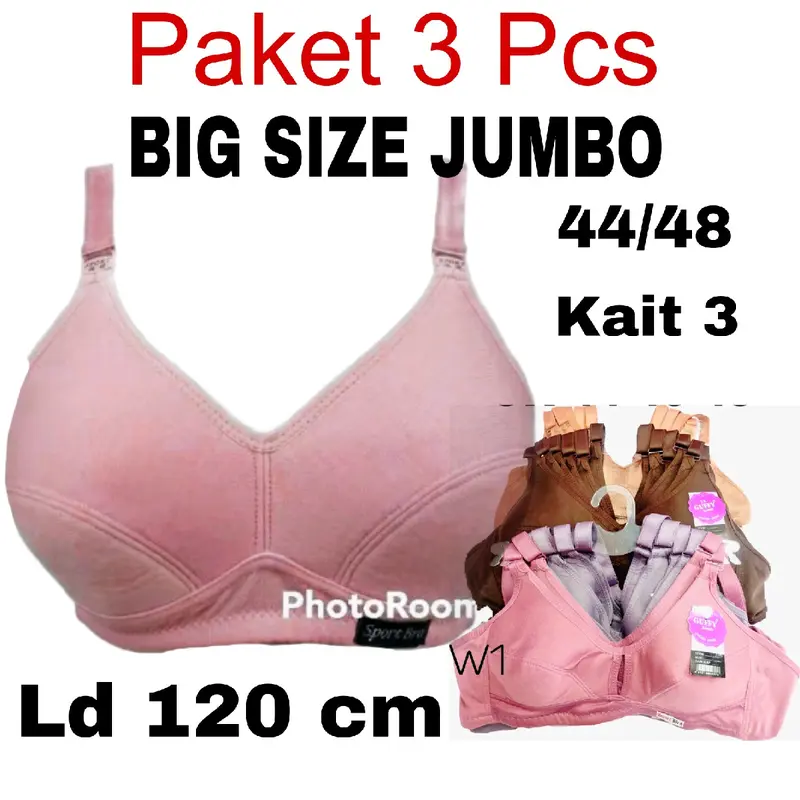3 pcs bh jumbo bra sport big size ukuran 44 46 48 50 52 besar tanpa busa tanpa kawat kait 3 ld 120 cm 0