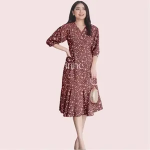 Dress Formal Korean Model Kerah Square Cantik  Nyaman, Motif