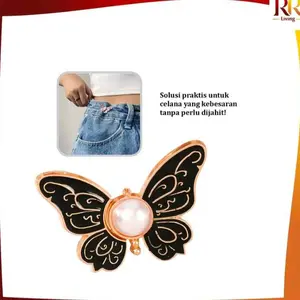 [COD] RR P202 Kancing Jeans Adjustable Tanpa Jahit Kancing Jepret Pinggang Celana Motif Daisy Multifungsi