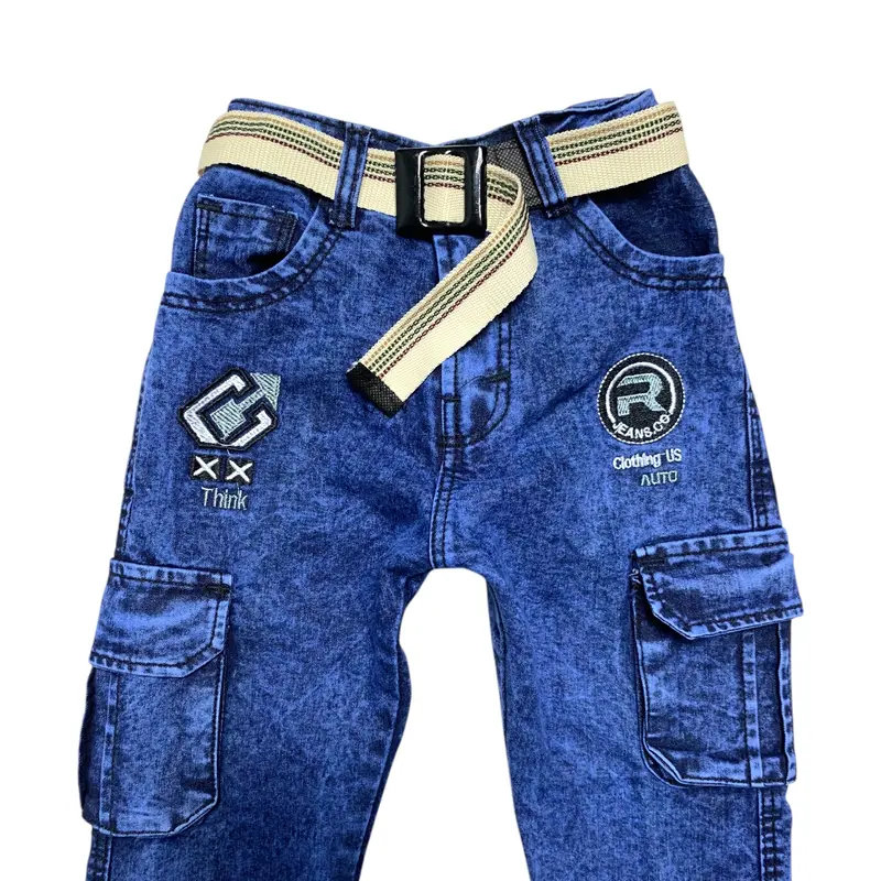 CELANA JEANS DENIM ANAK FASHION Motif Bordir LAKI-LAKI PANJANG KARGO GESPER USIA 5-12 TAHUN, PJKK14 Fashion 1