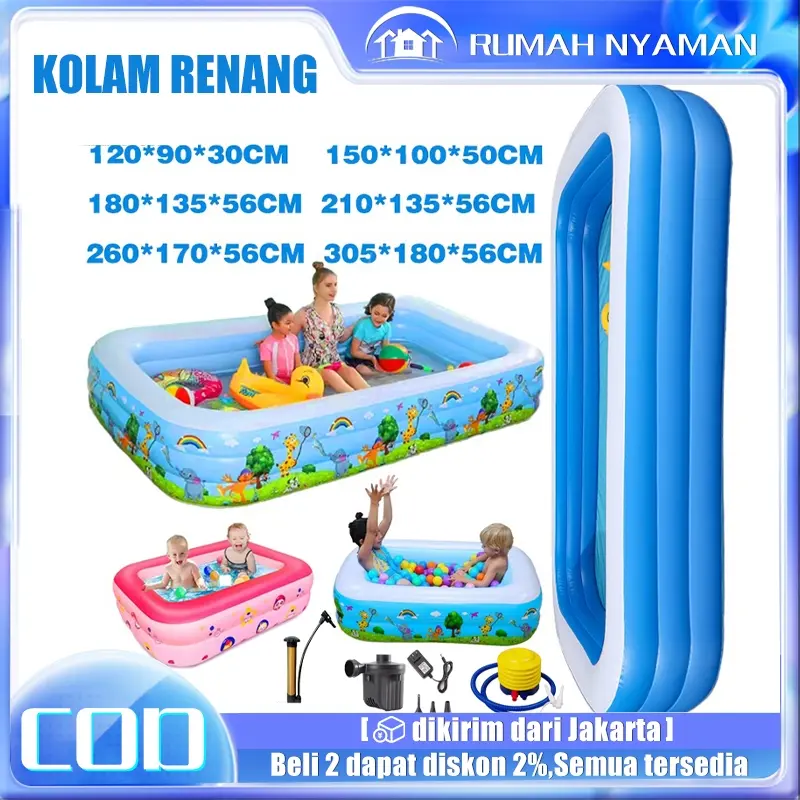 【Pompa udara gratis】kolam renang anak jumbo Kolam Renang Anak dan Bayi jumbo Tiup Karet Besar Family Inflatable Swimming Pool Luar Ruangan 305cm/260cm/200cm