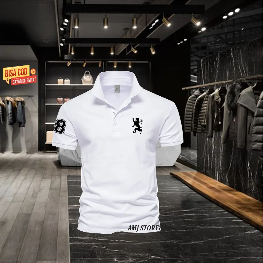 Cod - Polo shrit Pria kerah Giordano Lion 8 Text Hitam Kaos Kerah Dewasa Shirt / Kaos Wangki Pria Polo / Kaos Seragam