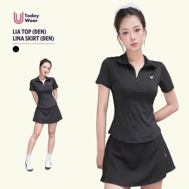 Set bộ đồ thể thao nữ pickcleball tennis áo Lia Top đen chân váy Lina Skirt đen Today U Wear thoáng mát có quần bảo hộ