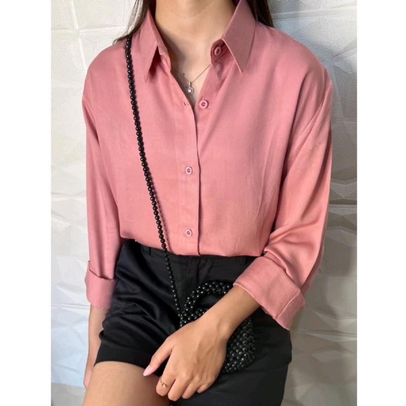 Kemeja Wanita Polos Lengan Panjang Atasan Kancing Outfit Kasual Formal Bahan Mostcrepe Premium By AS Fashion Nyaman 2