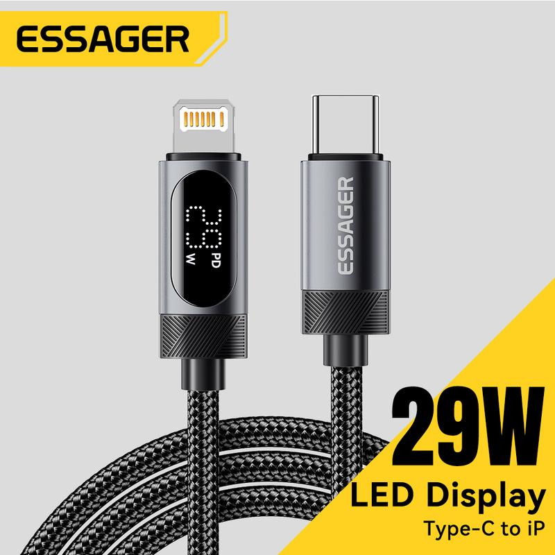  Cáp USB C Essager Hiển Thị Kỹ Thuật Số Tương Thích Với iPhone14 13 12 11 Pro Max Sạc Nhanh PD 29W Cáp Type C Sang Lightning Thích Hợp Cho iPad Và Macbook 