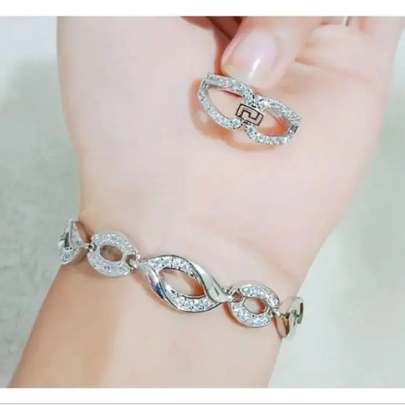 GELANG TANGAN FREE CINCIN TITANIUM SILVER PERHIASAN WANITA DEWASA
