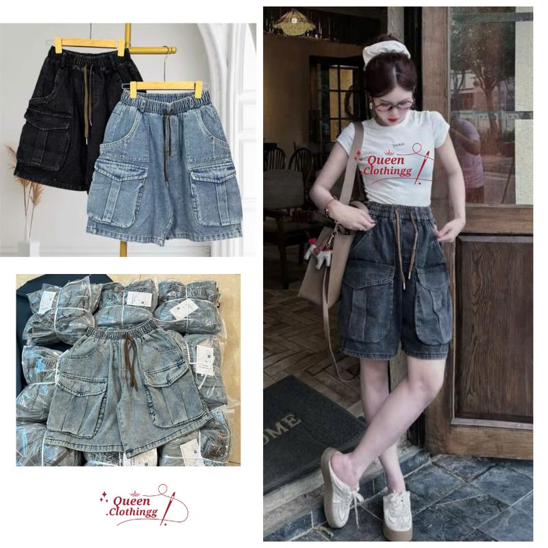 (QN-200 ) Quần Short Ngố  Nữ Túi hộp Trend, Quần Ngố jean cạp chun co giãn thoải mái