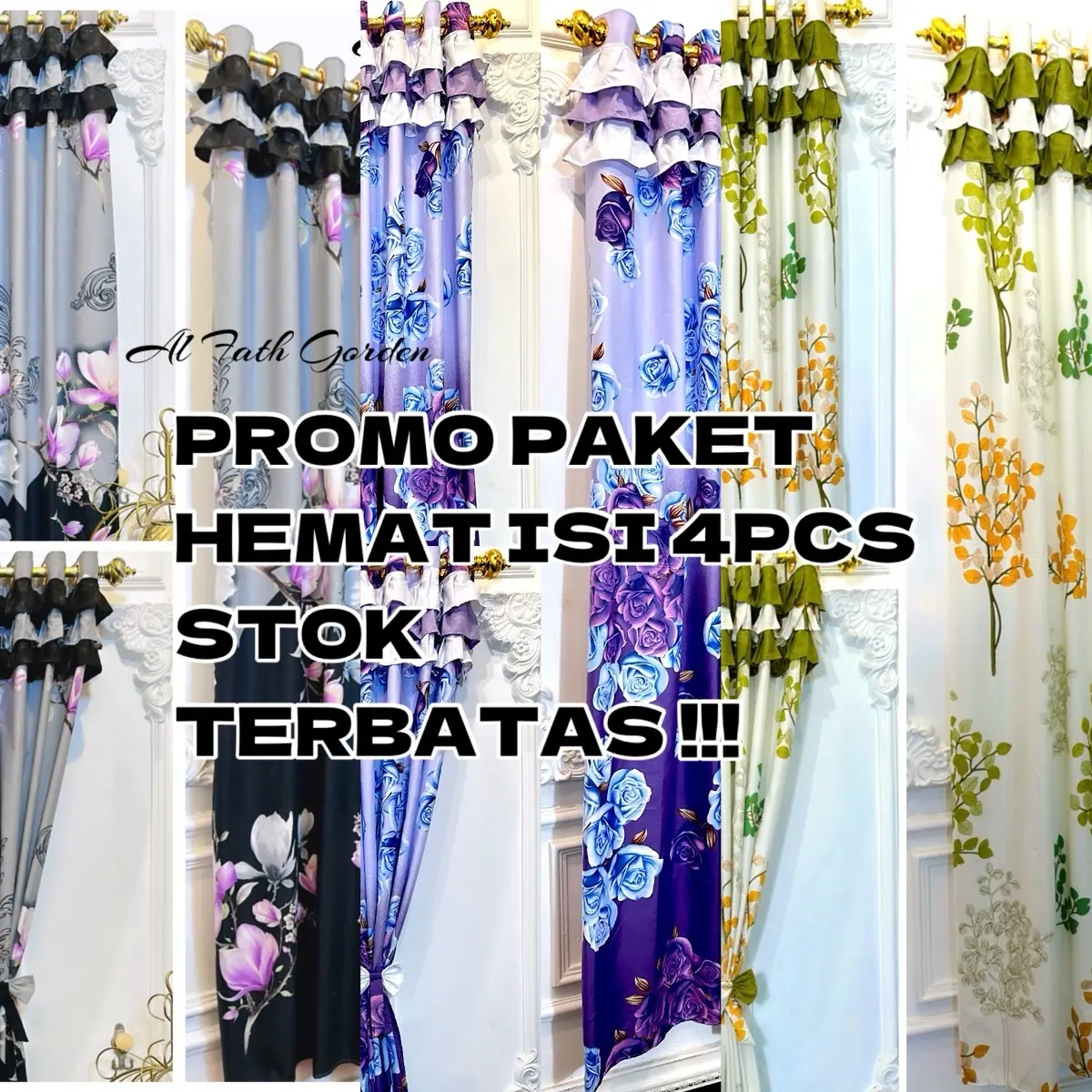 PAKET HEMAT GORDEN HORDEN  RUMBAI ISI 4 PCS (PINTU/JENDELA)KATUN T 220CM L 135 CM Curtain