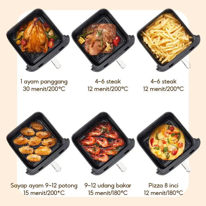 （cod）HAN RIVER Air Fryer 650W Touch Screen Digital kapasitas besar 8L Penggoreng Makanan Serbaguna 1