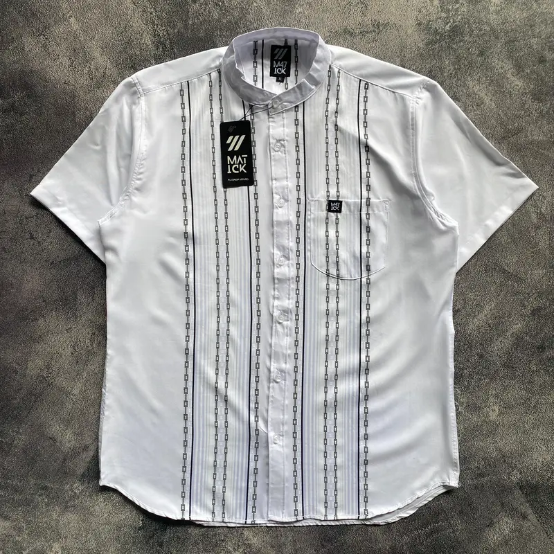 M471CK X SAF Kemko Motif Katun Madinah Tangan Pendek Baju Kerah Shanghai Pria Nyaman Muslim Koko Dewasa 2