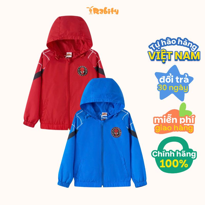 Áo khoác gió cho bé trai đi học thiết kế có mũ in hình người nhện Spider-Man Marvel bé trai Rabity 522.005