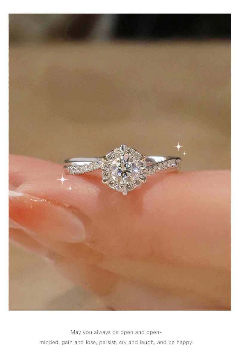 Product Introduction of 【OGDA】Moissanite Ring Womens Sterling Silver plantimun Niche Design Six Prongs 50 cents Diamond Simulation Engagement Wedding Ring 6