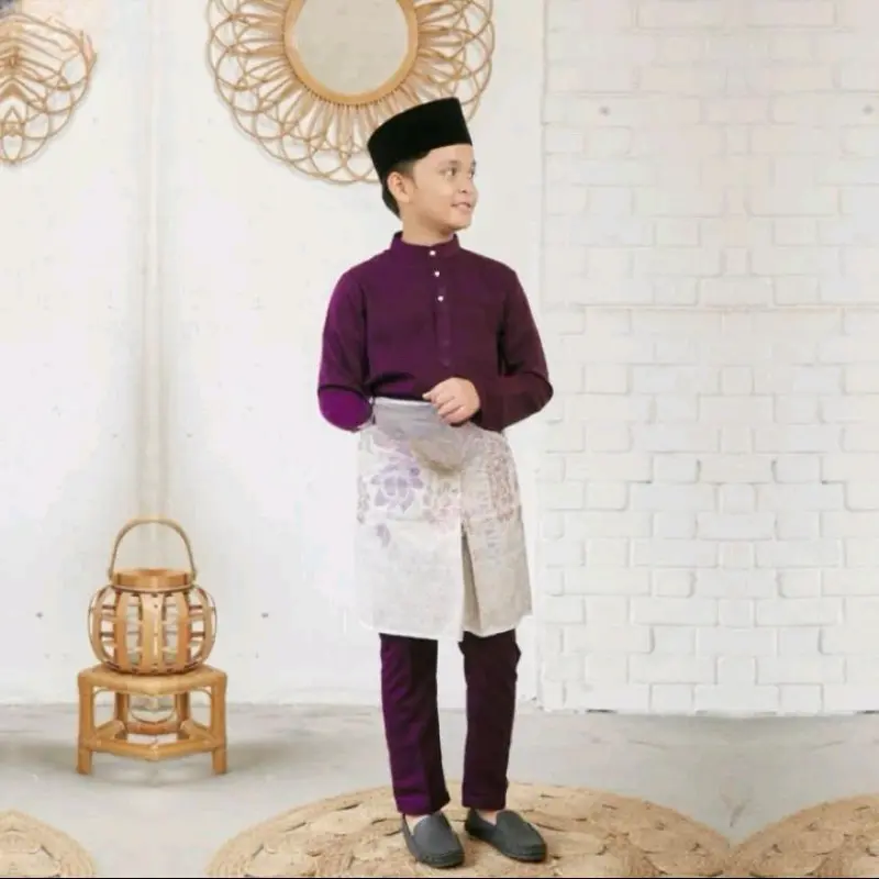 SETELAN Baju Melayu Anak Pria Teluk Belanga Muslim 2