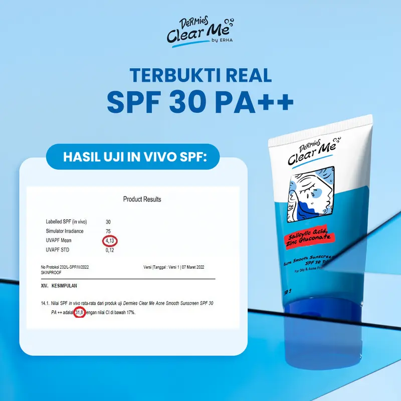 DERMIES Clear Me Acne Smooth Sunscreen SPF 30 PA++ 30g - Sunscreen Wajah Berjerawat 5