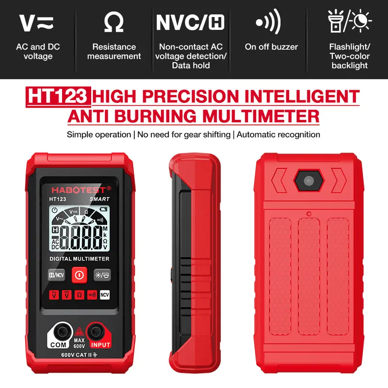 [6.6 BIG SALE]HABOTEST HT123 Digital Multimeter Auto Range 2,000 Counts True RMS AC/DC Voltage Resistance NCV Test 1