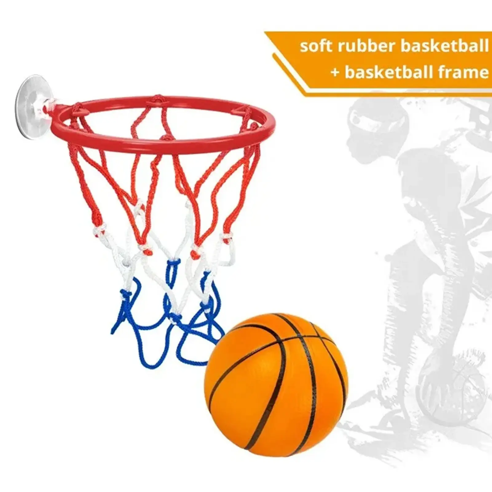 Gelung Bola Keranjang Mini, dengan Cawan Penyedut, Set Gelung Bola Senaman Jari Permainan Lucu Kanak-kanak, Sesuai untuk Sukan Dalaman Rumah Kanak-kanak, Gantung Dinding, untuk Bayi, Bilik Mandi dan Sukan Air Plastik Basketball Outdoor Toys gelung  bola