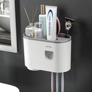Tempat Sikat Gigi Multifungsi Wall-Mounted Toothpaste And Toothbrush Holder Dispenser Rak Tanpa Pukulan