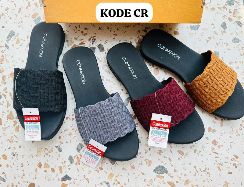 SANDAL CR WANITA/SANDAL TERBARU/SANDAL SLOP/SANDAL RAJUT/SANDAL CR SLOP RAJUT SANDAL SLOP WANITA Tanpa Hak Merah 6