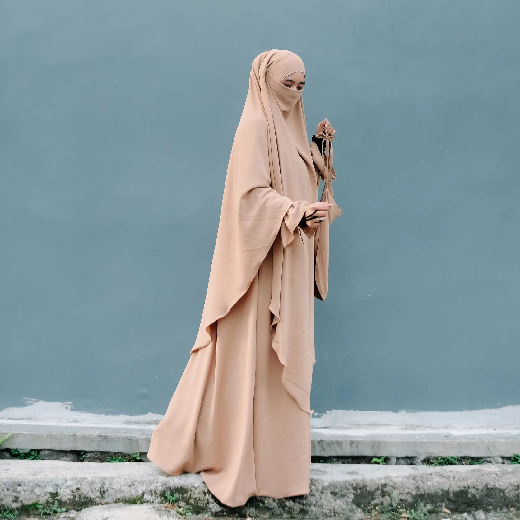 ZAFIERA Abaya Set French Khimar Jumbo Gamis Syari Wanita Muslim Dress Haji Umroh Crinkle Premium Airflow Basic baju lebaran Simple Hitam Putih Mewah Lembut Elegant Casual Tangan Zipper