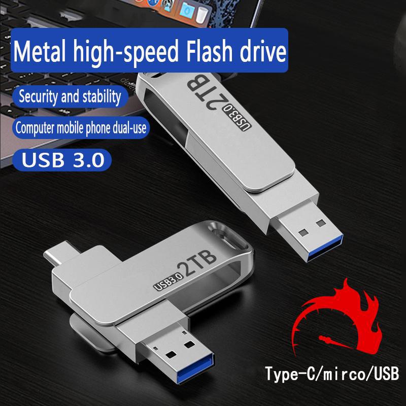 Ổ đĩa Lung Linh USB, Vật liệu kim loại, Dung lượng lớn tốc độ cao (2000GB, 512GB), Sử dụng kép OTG cho Type-C và Micro, Thích hợp cho việc học tập và sử dụng văn phòng, Ổ đĩa U 1TB 1