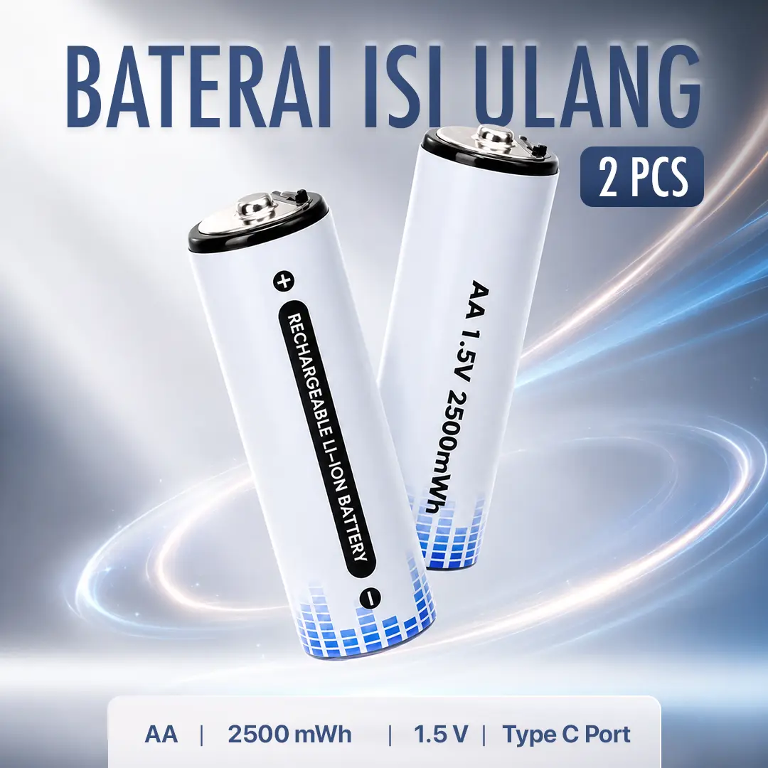 MutiaraMall | Baterai Isi Ulang AA | Isi Ulang Tipe C PCS | 1.5V 2 50.5cm 5 x