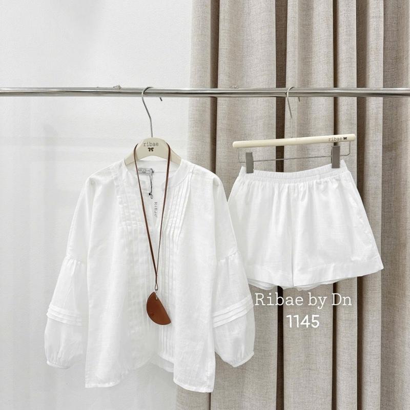 Set Áo Đũi Linen Xếp Li Tay Bồng”RIBI” Mix Quần Sooc Đũi Cạp Chun co giãn-Dành Cho Nữ 3