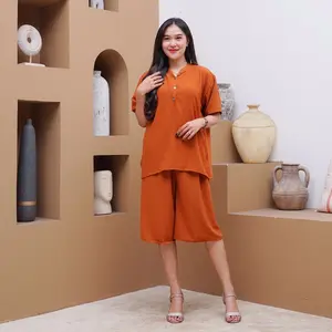 SETELAN KULOT JUMBO KRINGKEL KANCING BUSUI Formal Wanita Nyaman  Pendek Santai Dress Ibu Celana