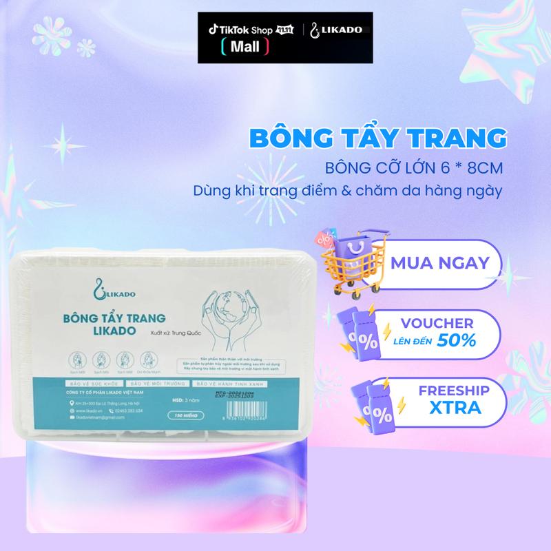 Bông tẩy trang Likado dạng hộp 150 miếng Cosmetic Trang Điểm