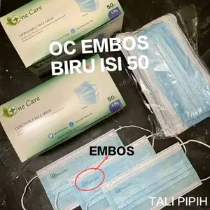 MASKER ONECARE EMBOS ISI 50PCS/ BIRU/ HIJAU/PUTIH/ABU-ABU