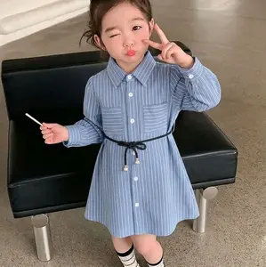 DRESS ANAK PEREMPUAN 1-12 TAHUN MORI DRESS FREE SABUK BAJU ANAK MODEL KOREAN MOTIF SALUR  STYLE KEMEJA ANAK PEREMPUAN BAHAN SEMI WOLL