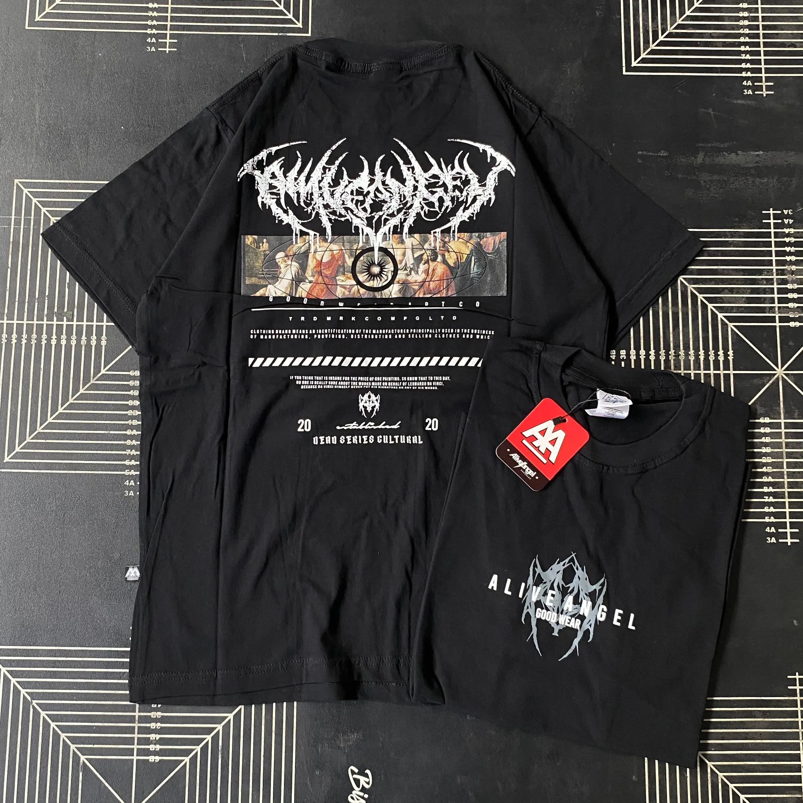 Kaos Distro Pria & Wanita Metal Cultural / T-shirt Streewear Unisex Underground Original Alive Angel Bootleg Cotton Combad 30s Black Tee