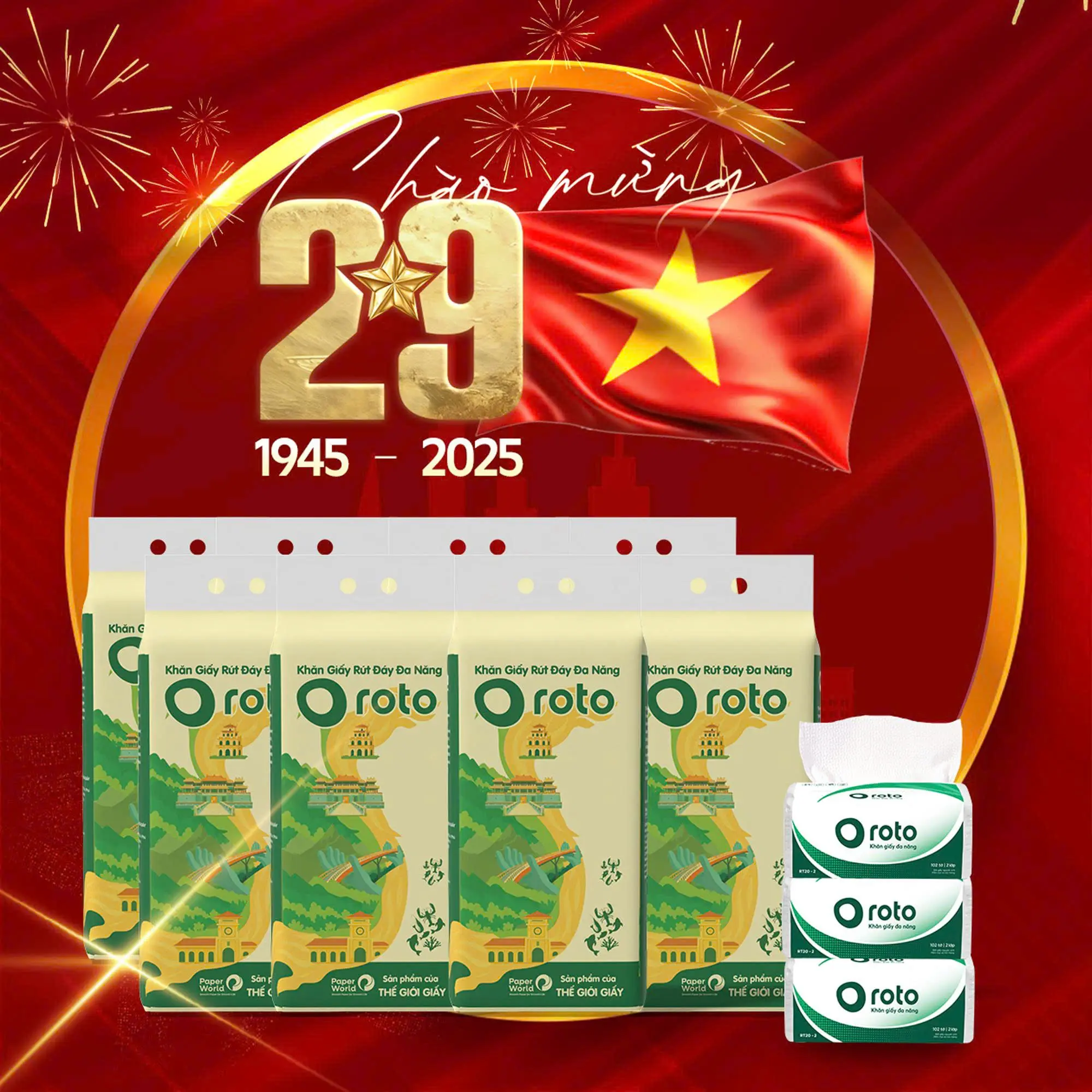 [MUA 5 TẶNG 3 - TẶNG THÊM 3 GÓI LAU TAY] Khăn giấy rút đa năng cao cấp Roto rút treo tuờng 4 lớp cao cấp 1280 tờ, bột giấy nguyên sinh | Thế Giới Giấy | RT1280. Giấy Ăn giay rut Toilet