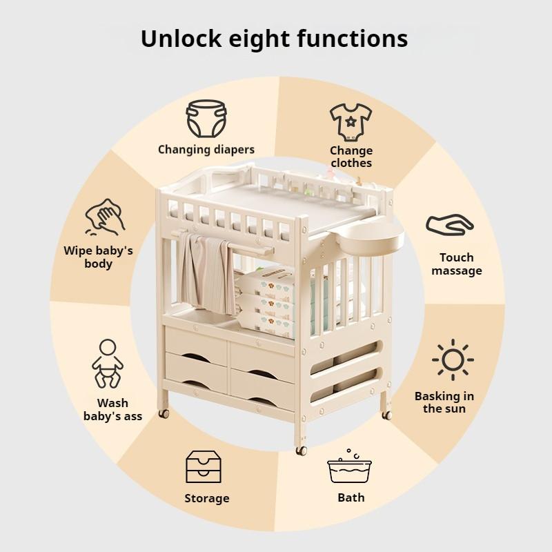 Product Introduction of 【GraceLife】8 In 1 Changing Table For Baby With Drawer/Storage/Bath/Wheel/Pad 90.5 Or 85.5CM Height 36