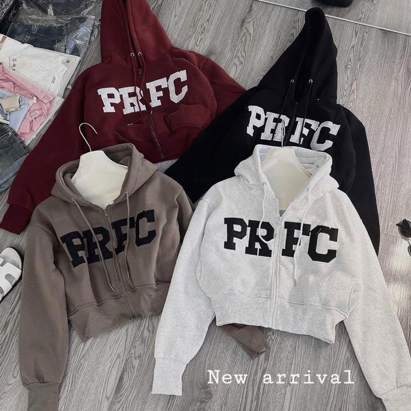 ÁO KHOÁC NỈ THÊU CHỮ PRF,FROM NGẮN NỮ