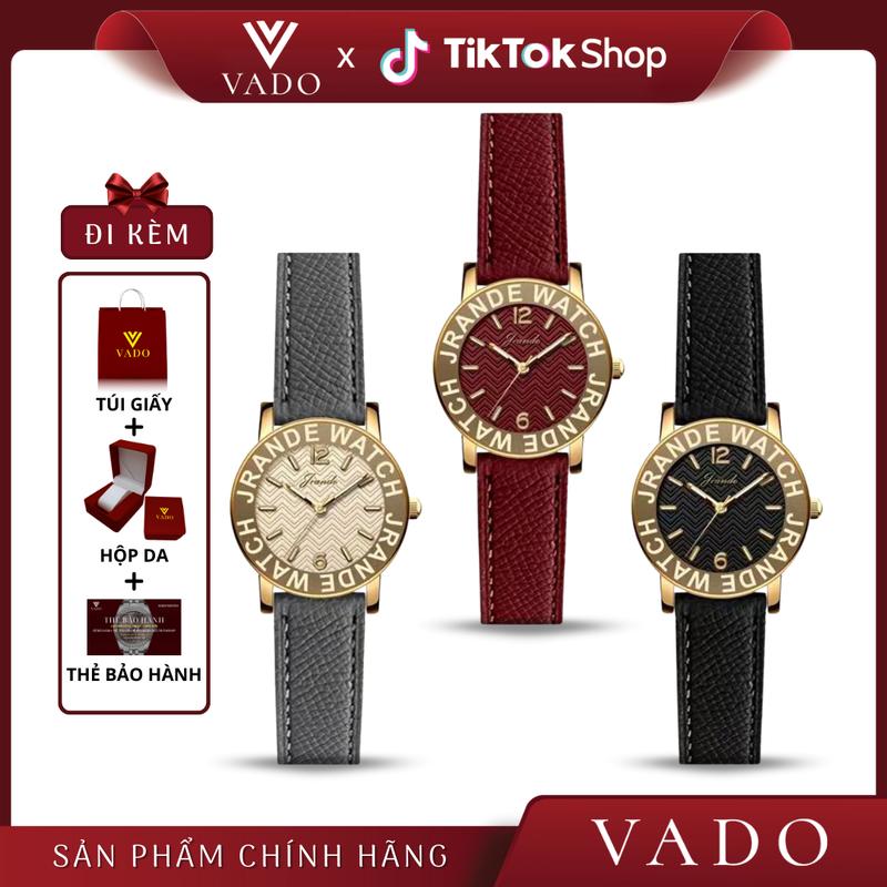 [VADO25] Đồng hồ nữ nhỏ gọn mặt tròn dây da, phong cách cổ điển - DHJ7293 JRANDE