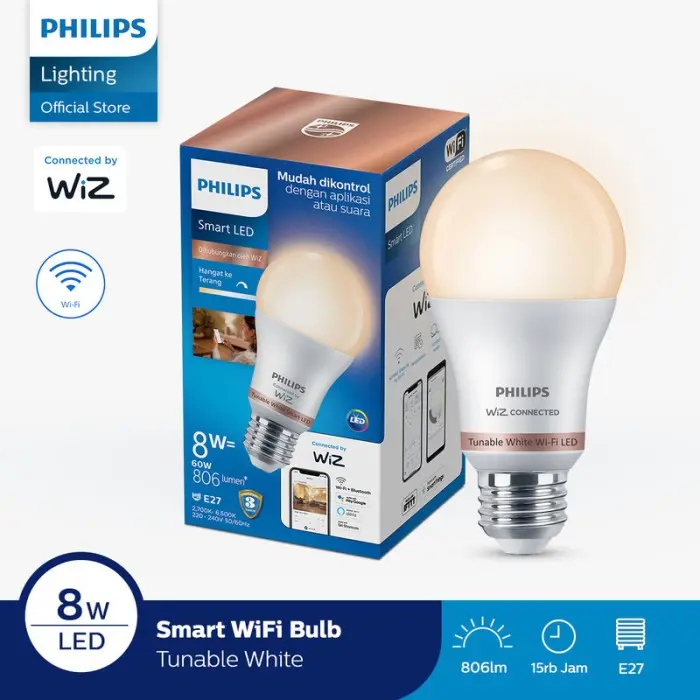 Philips Lampu Bohlam Smart WiFi LED 8W With Bluetooth Tunable White
